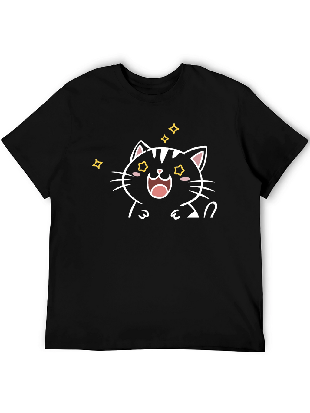 Cute Cartoon Cat T-Shirt - Black