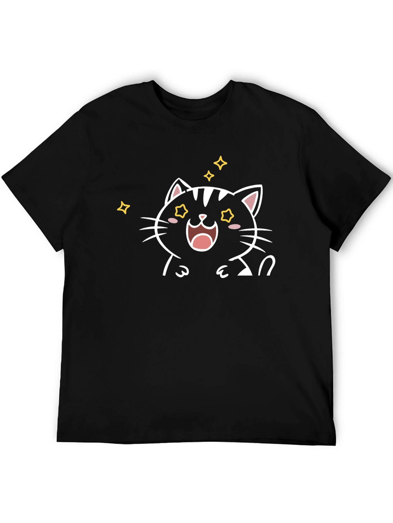 Cute Cartoon Cat T-Shirt - Black