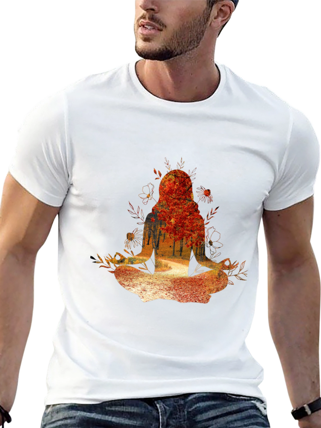Nature-Inspired Meditating Figure Graphic Tee