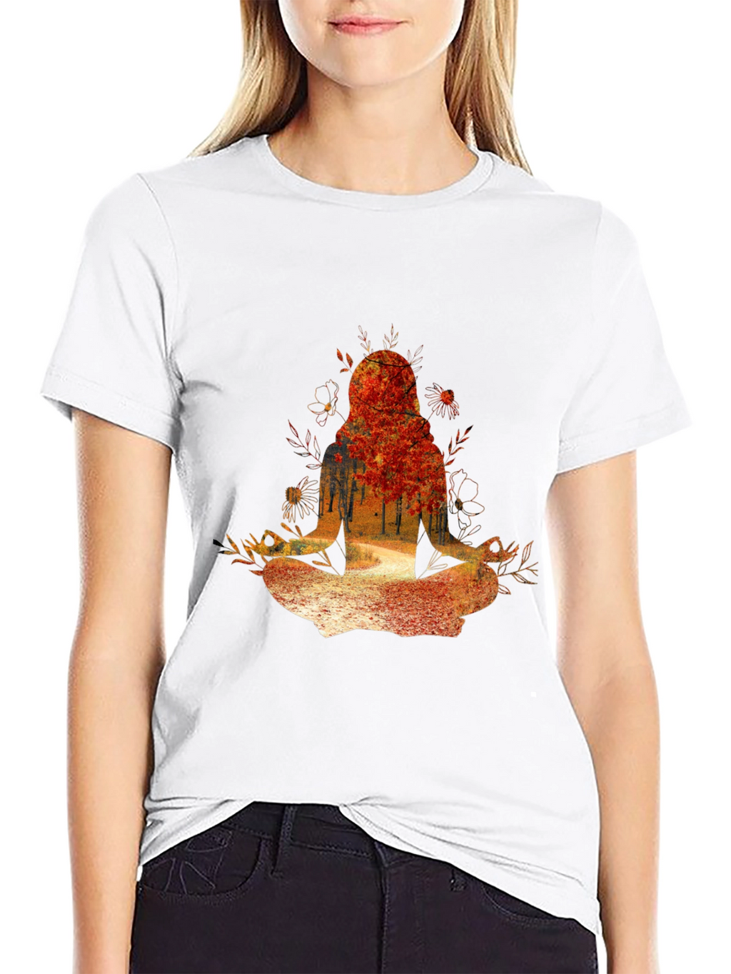 Nature-Inspired Meditating Figure Graphic Tee