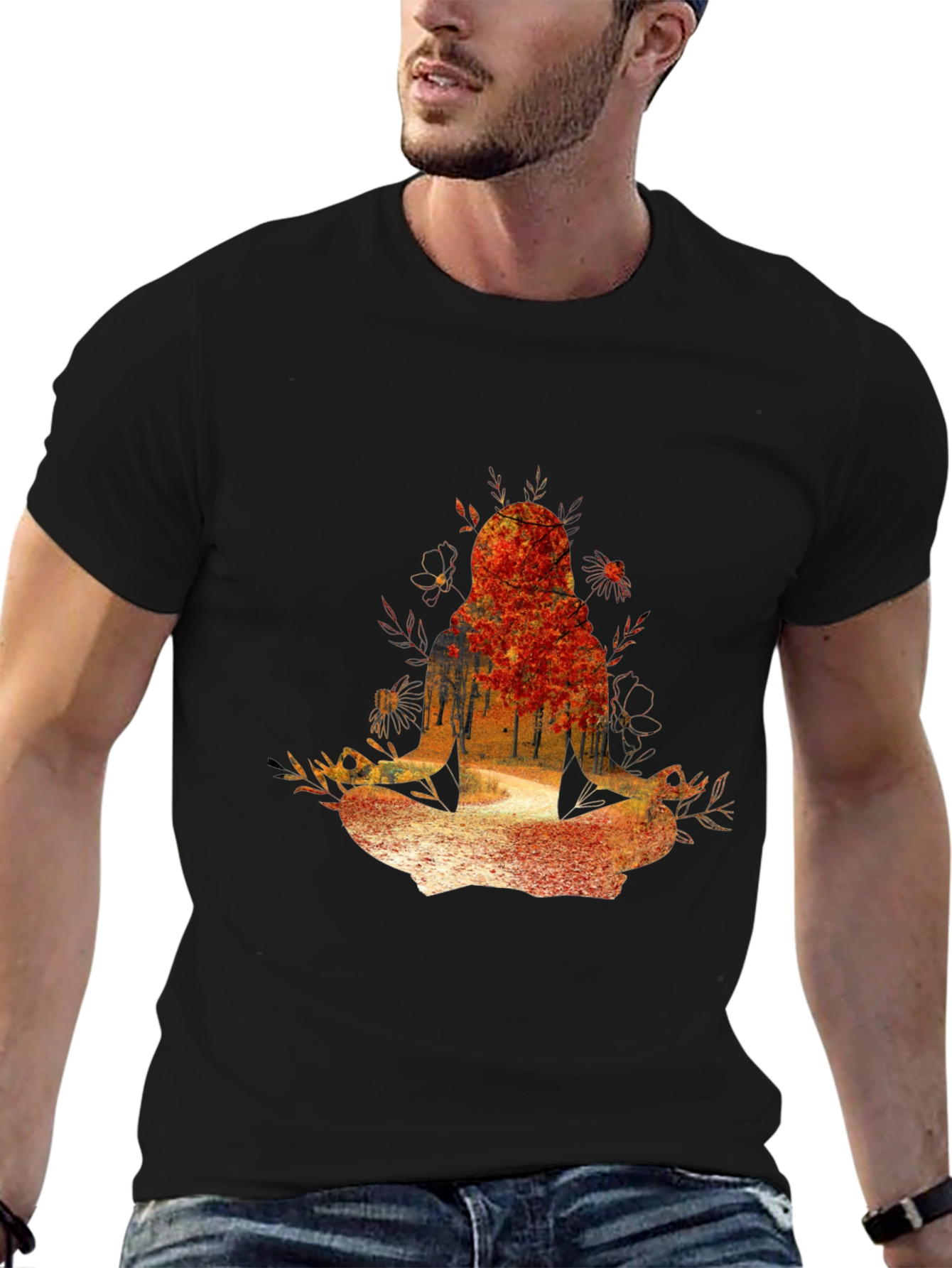 Nature-Inspired Meditating Figure Graphic Tee