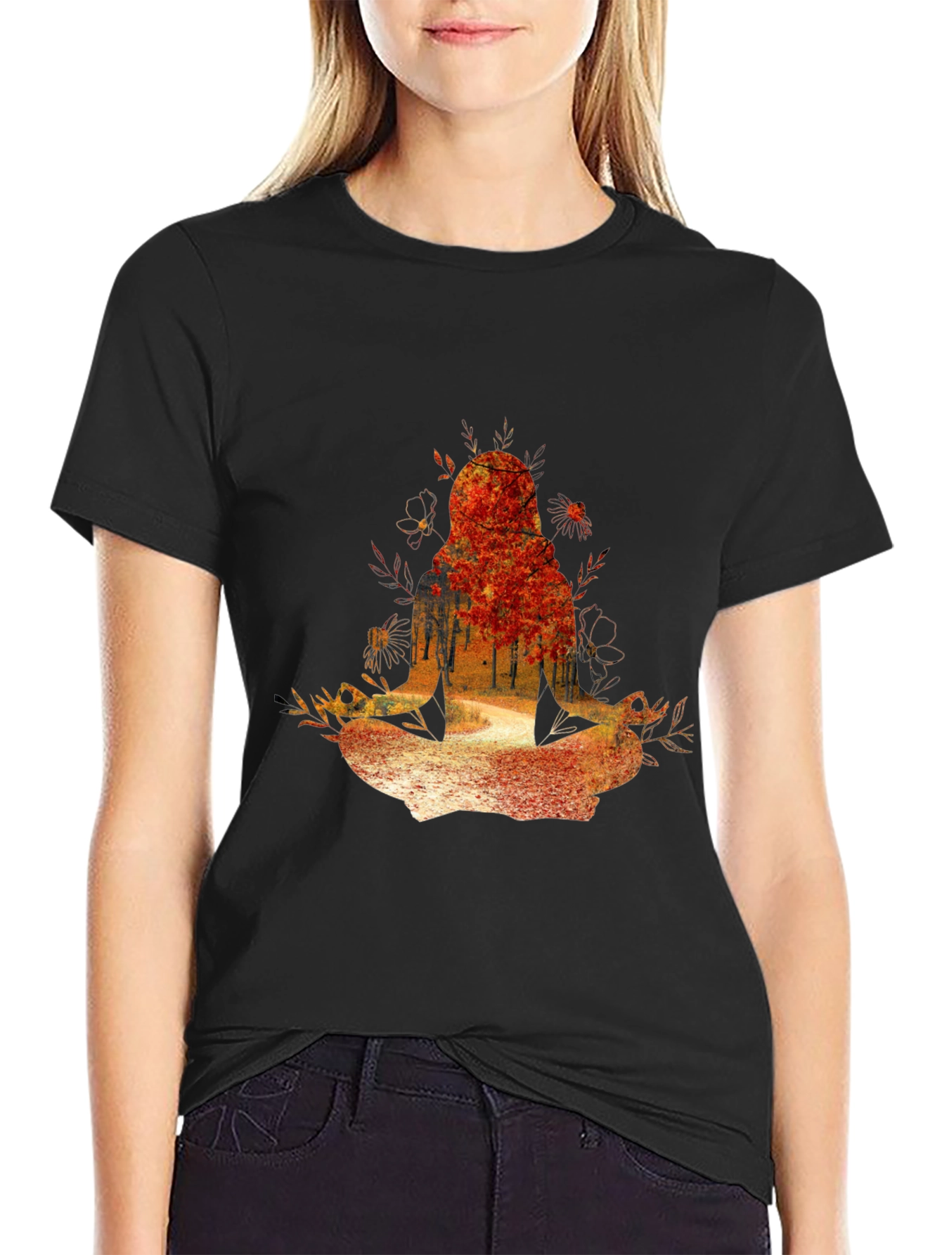 Nature-Inspired Meditating Figure Graphic Tee