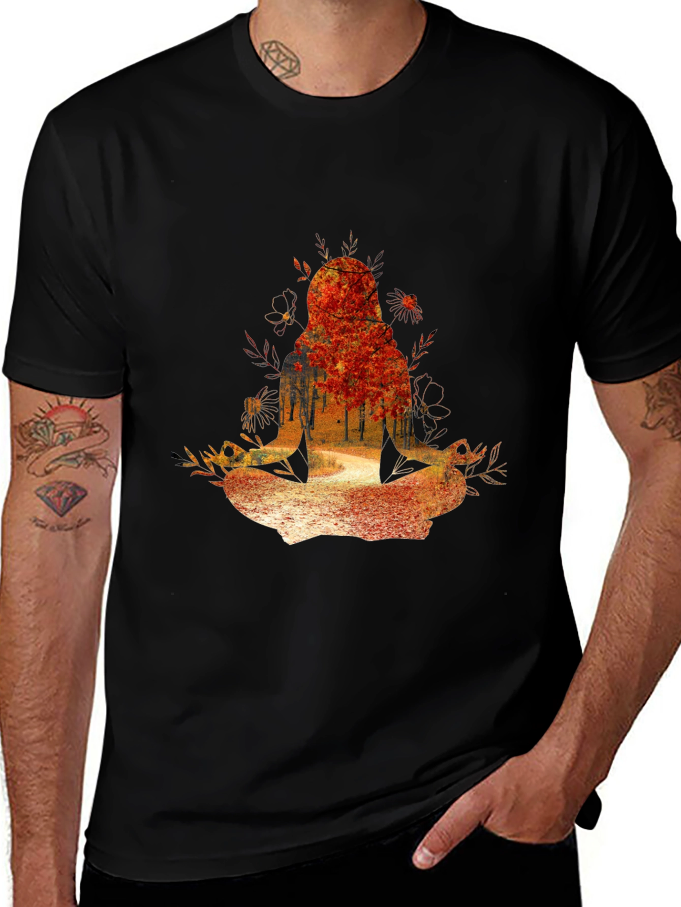 Nature-Inspired Meditating Figure Graphic Tee