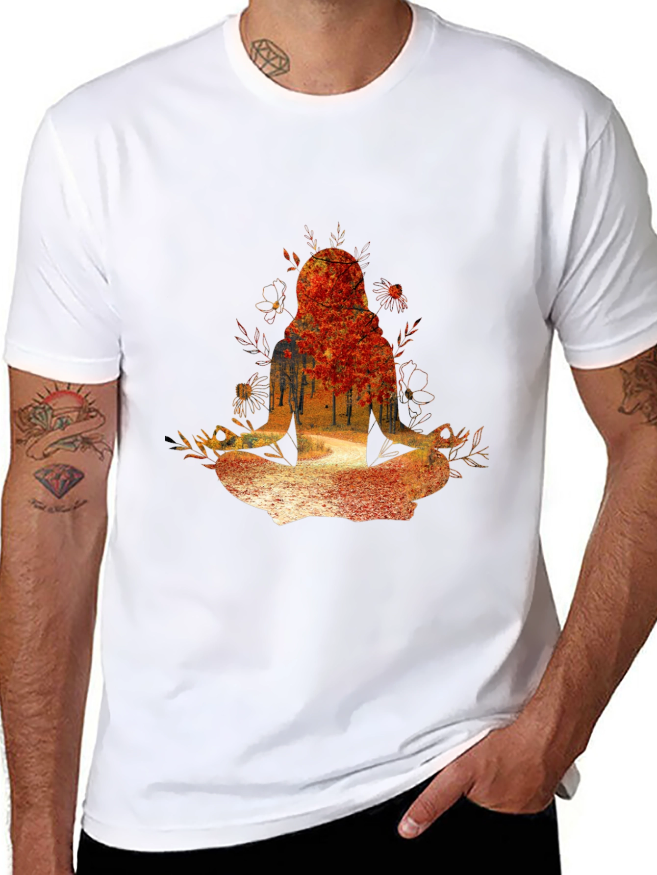 Nature-Inspired Meditating Figure Graphic Tee