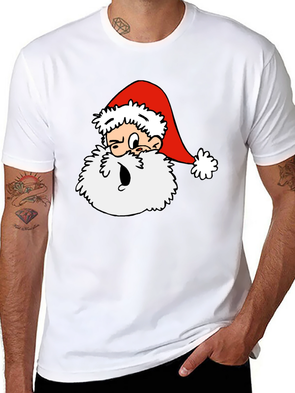 Cartoon Santa Graphic T-Shirt - Black
