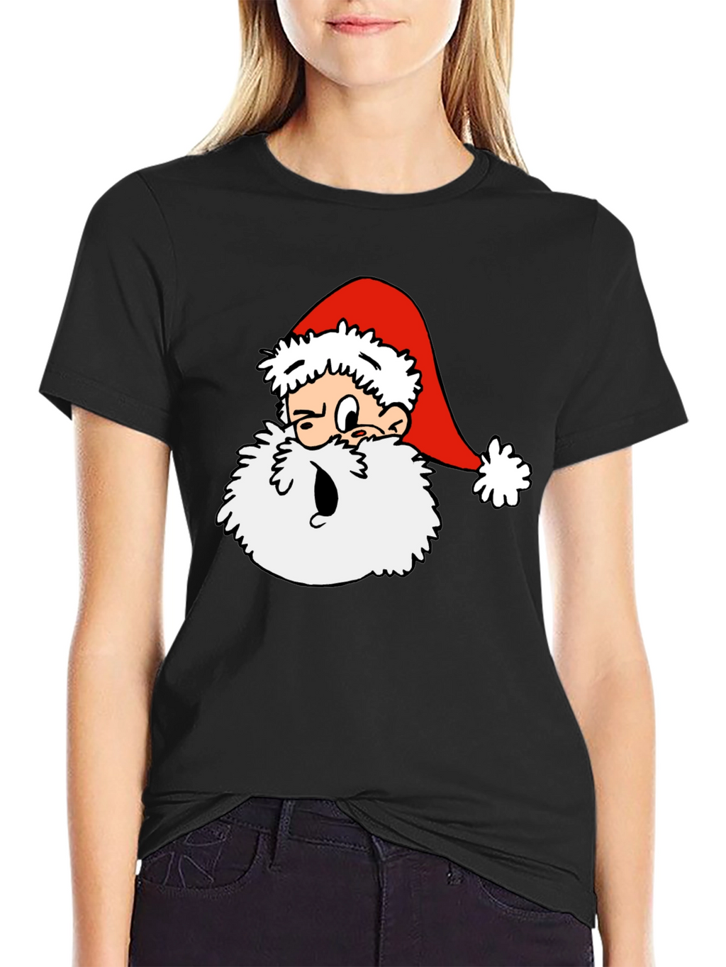 Cartoon Santa Graphic T-Shirt - Black