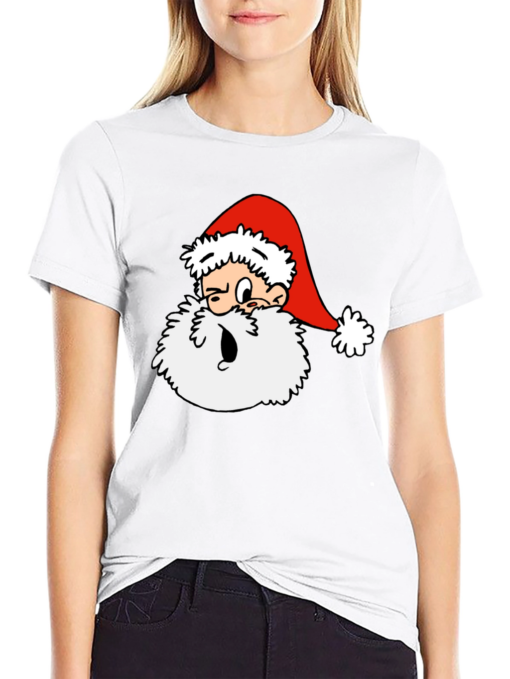 Cartoon Santa Graphic T-Shirt - Black
