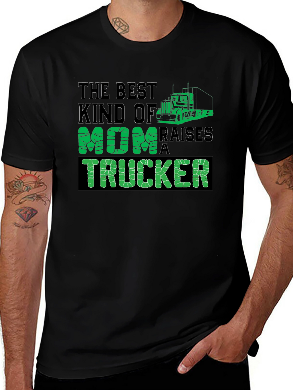 Best Kind of Mom Raises a Trucker Black T-Shirt
