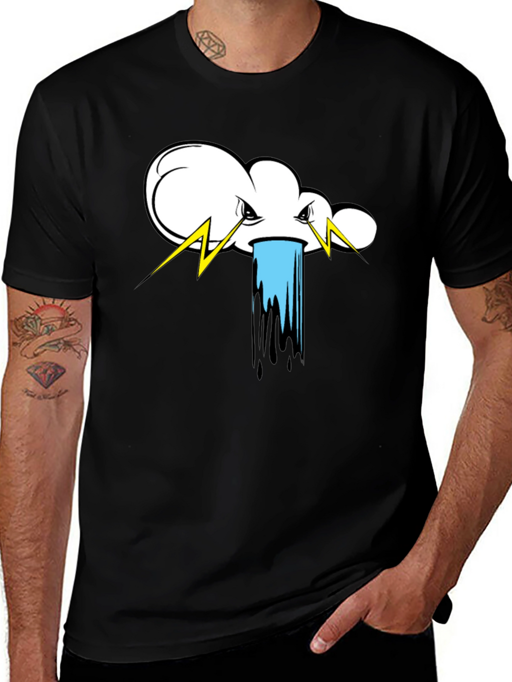 Storm Cloud Graphic Tee - Black Cotton T-Shirt