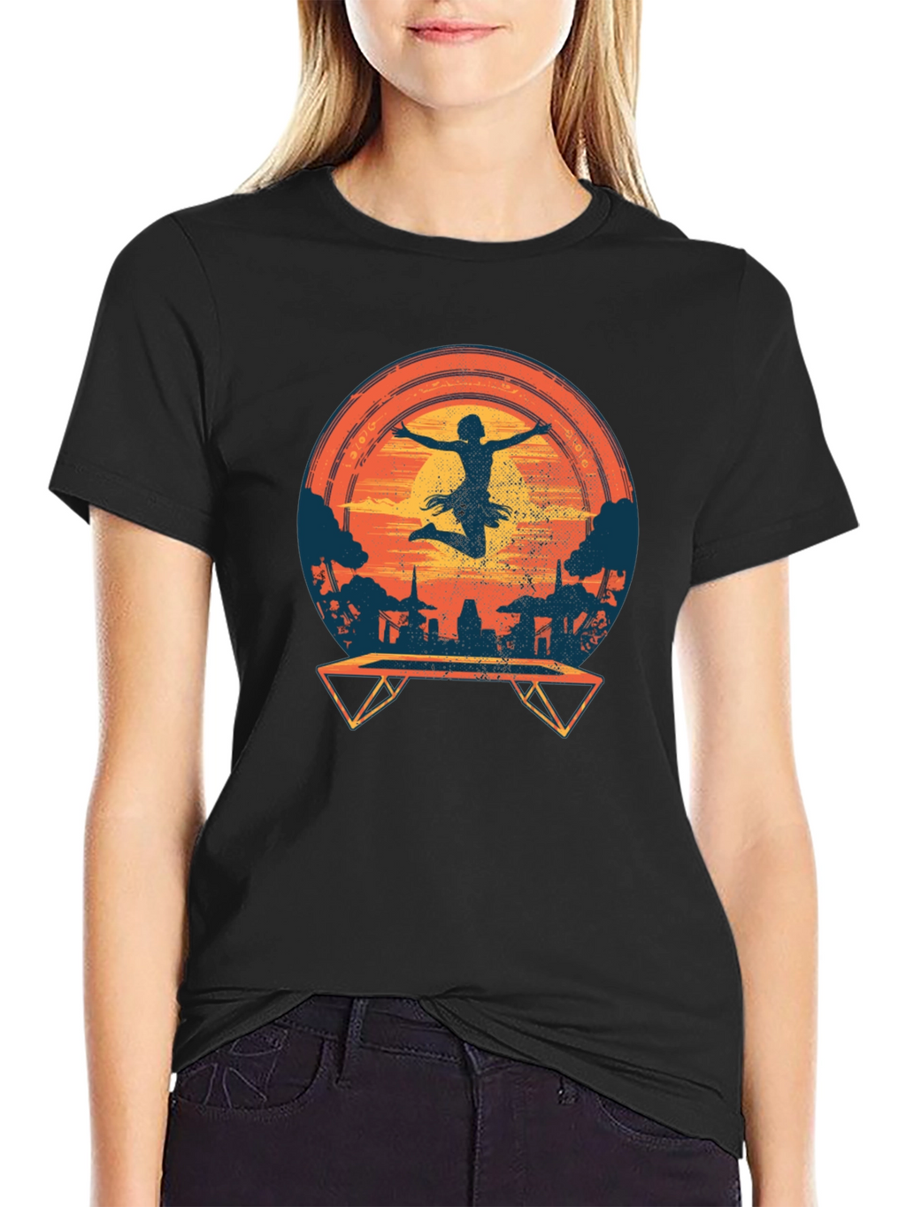 Silhouette Trampoline Sunset Graphic Tee