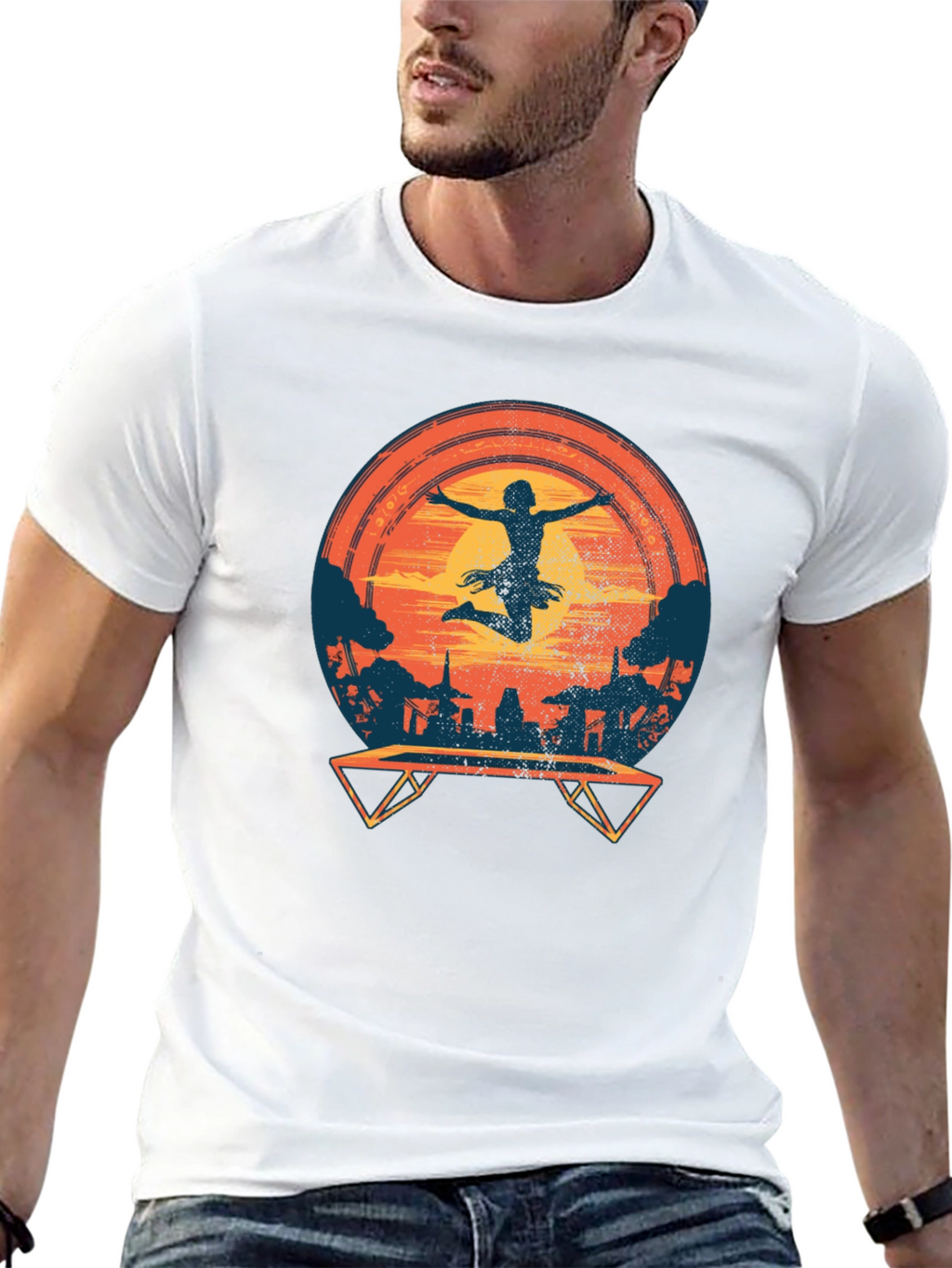Silhouette Trampoline Sunset Graphic Tee