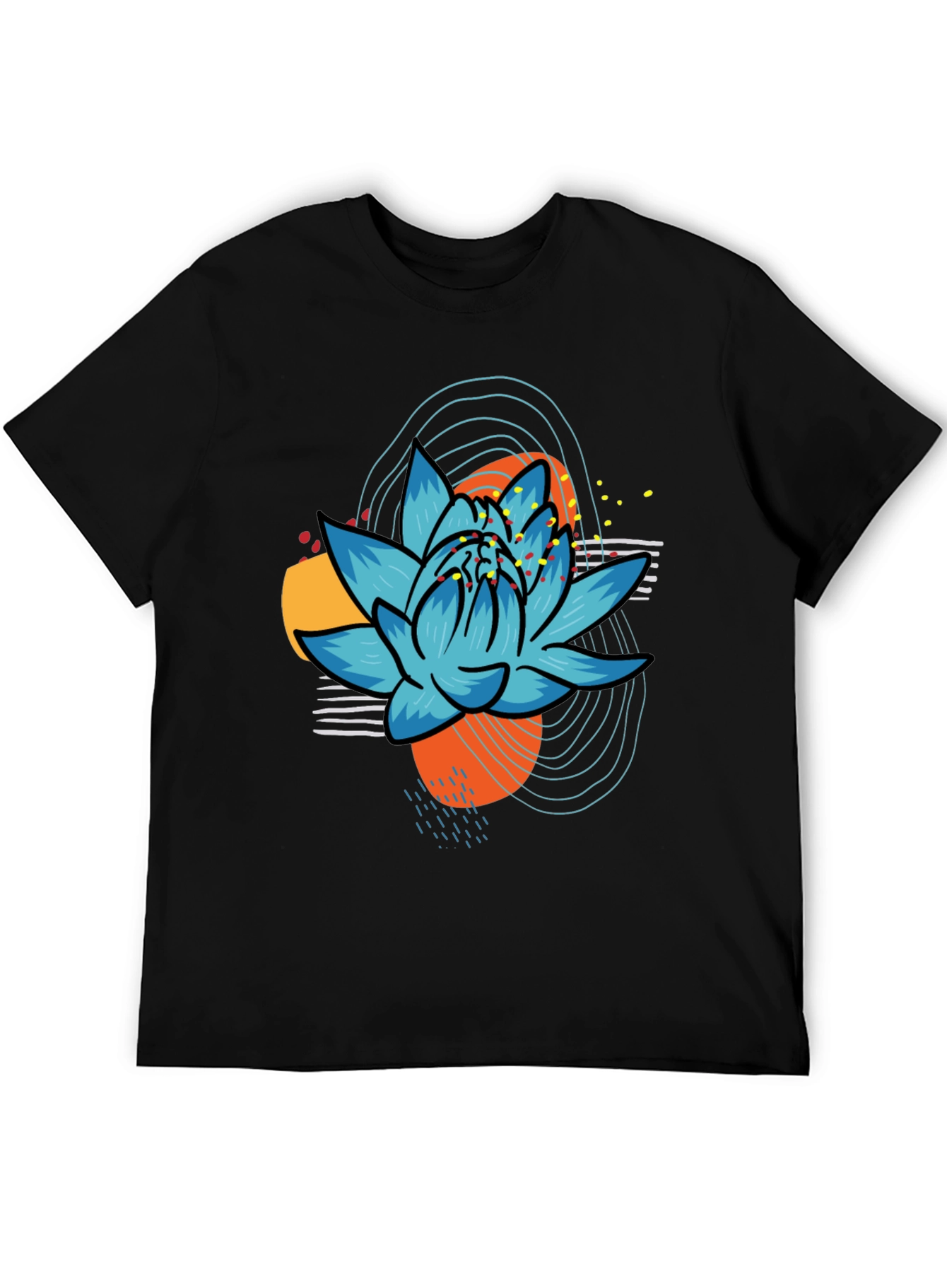 Abstract Lotus Graphic Tee - Black