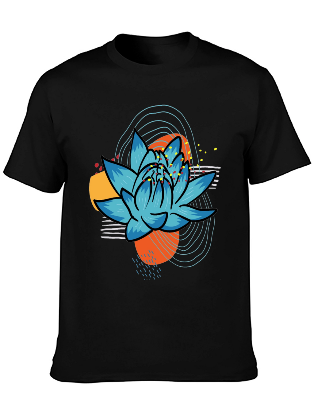 Abstract Lotus Graphic Tee - Black