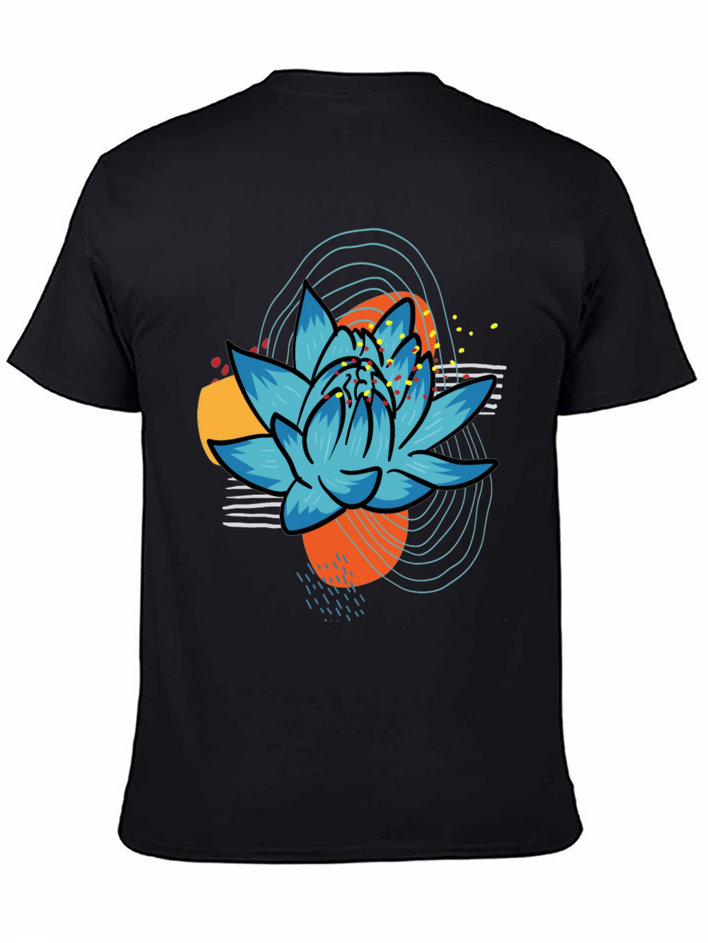 Abstract Lotus Graphic Tee - Black