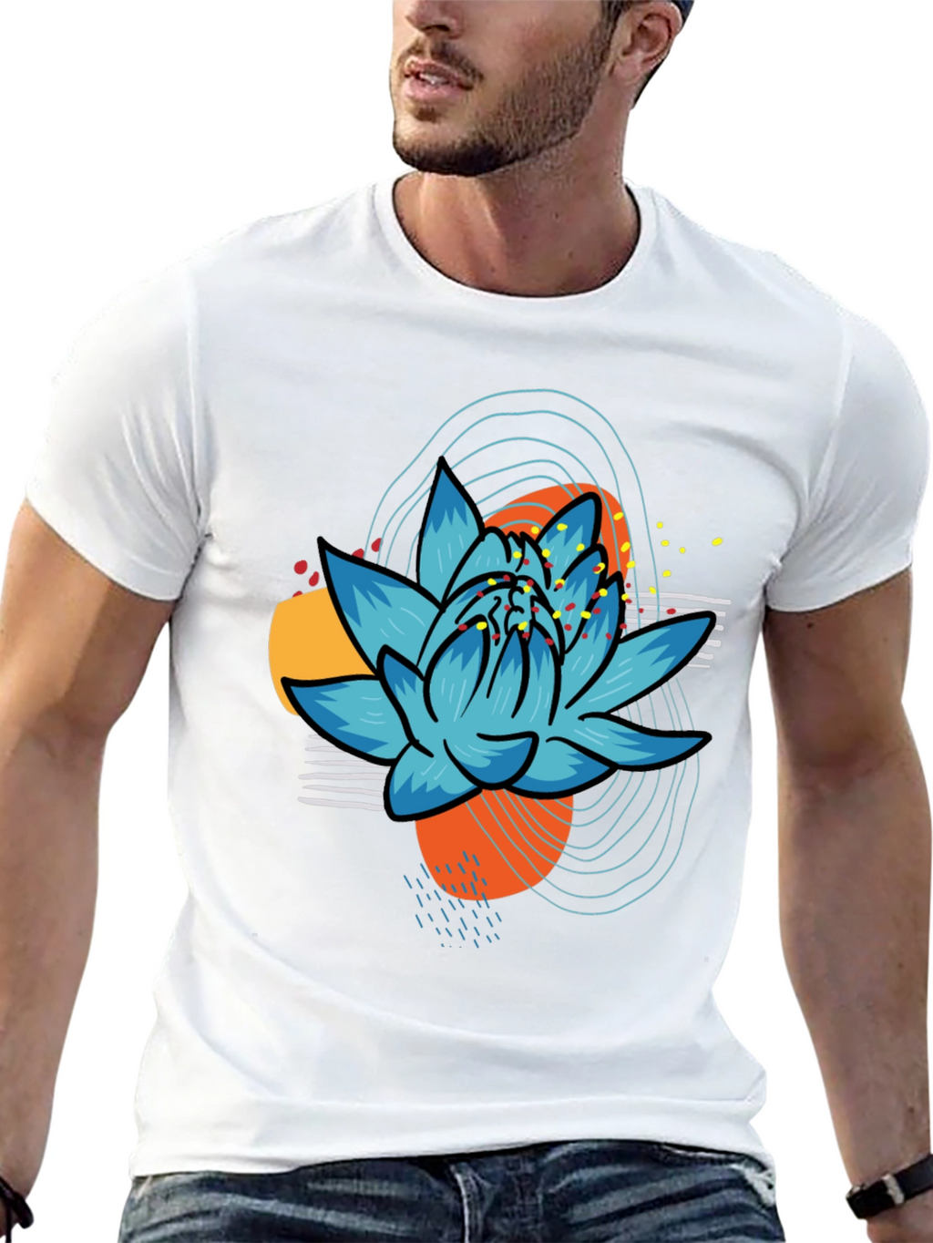 Abstract Lotus Graphic Tee - Black