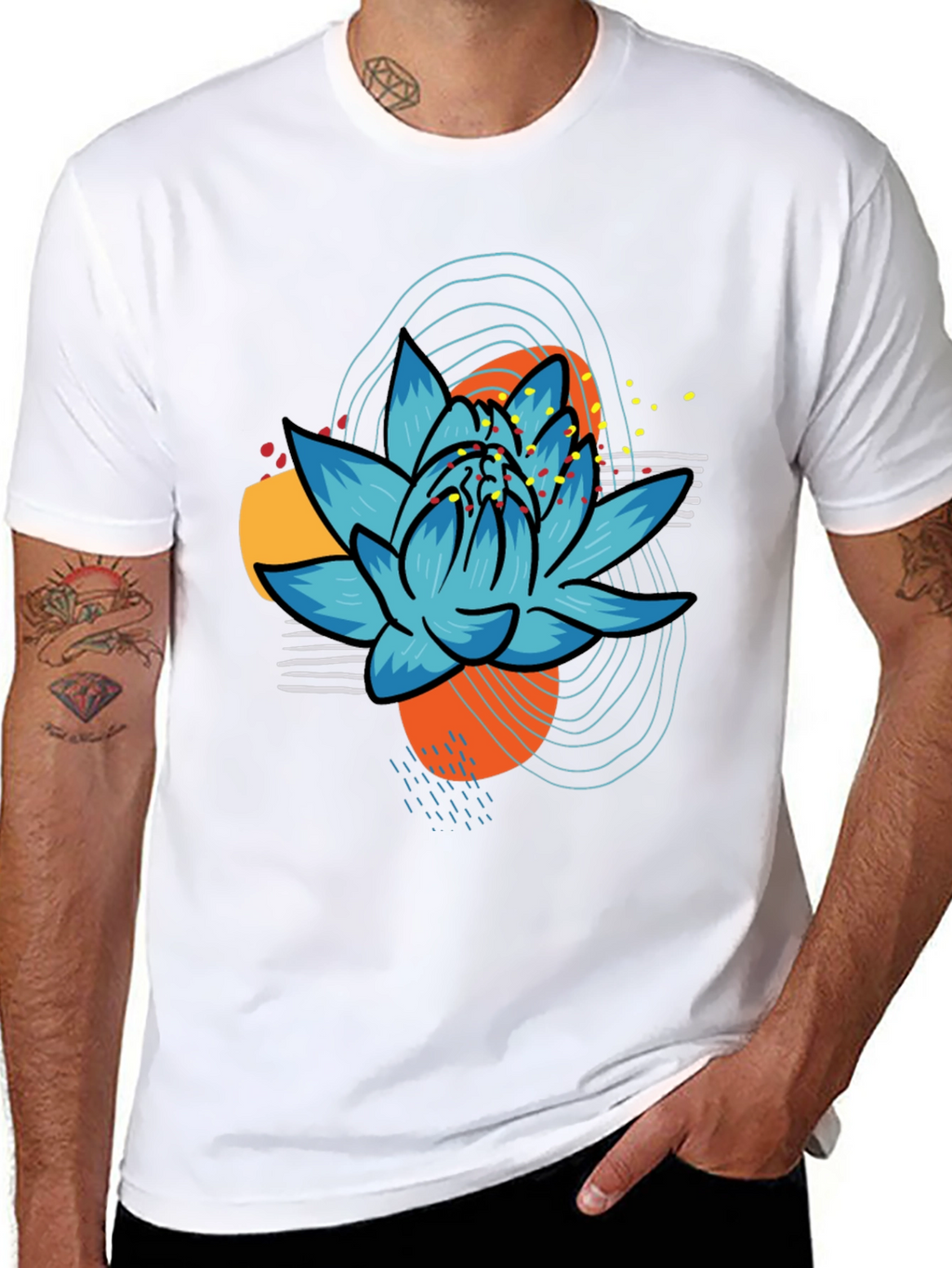 Abstract Lotus Graphic Tee - Black
