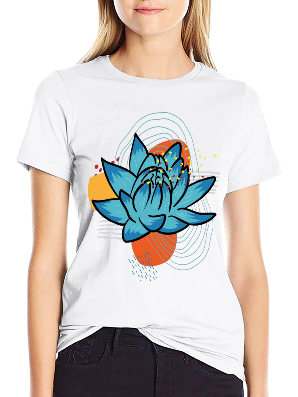 Abstract Lotus Graphic Tee - Black