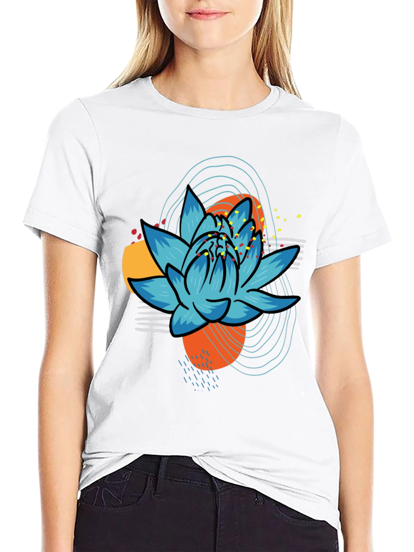 Abstract Lotus Graphic Tee - Black