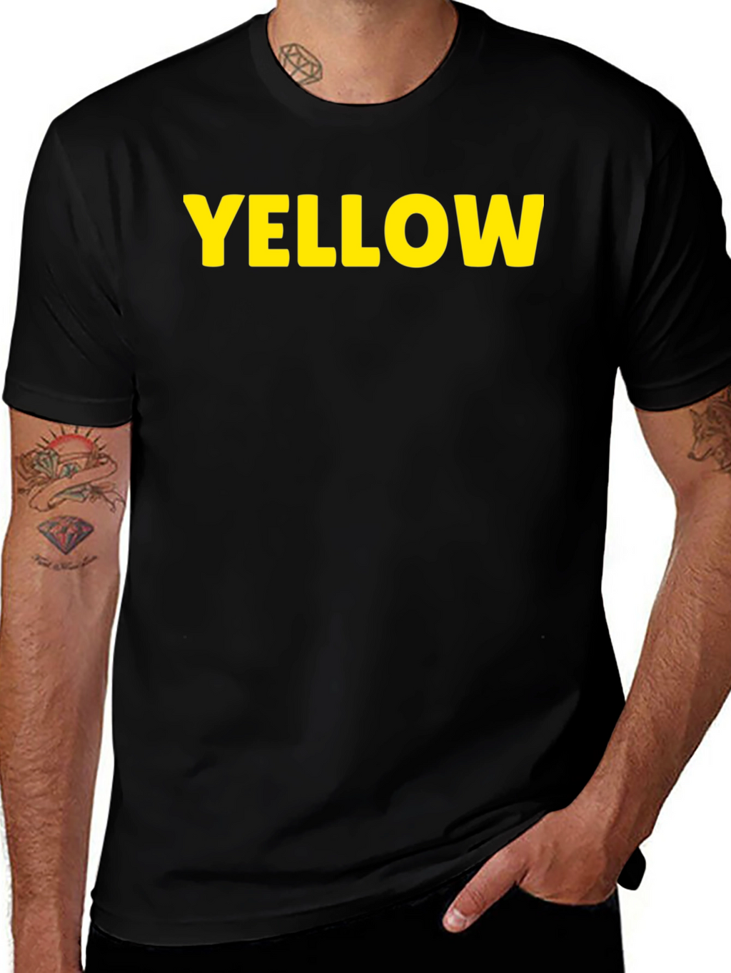 Yellow Print Black T-Shirt - Casual Cotton Tee