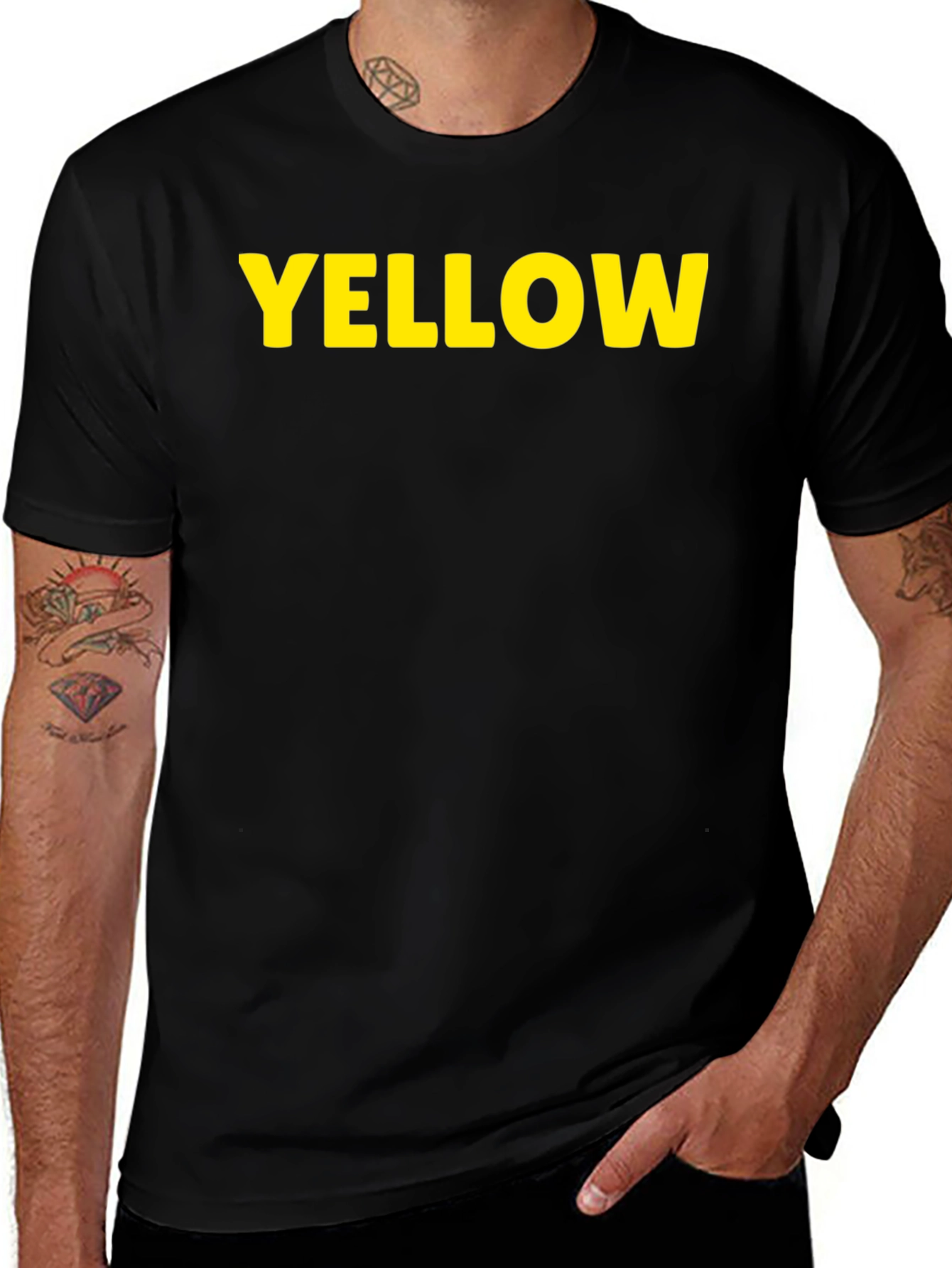 Yellow Print Black T-Shirt - Casual Cotton Tee
