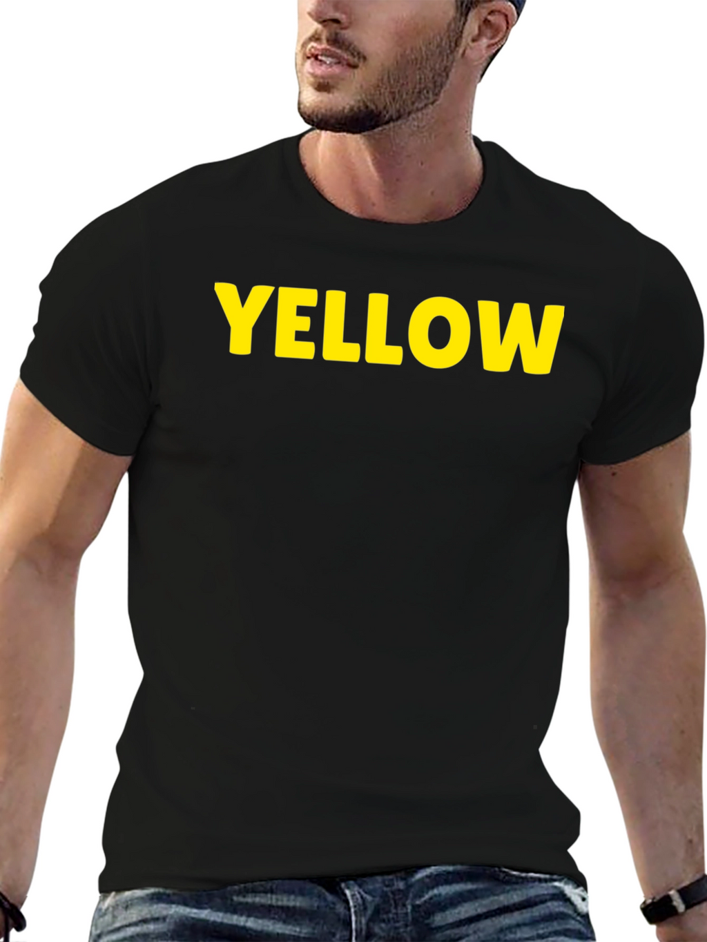 Yellow Print Black T-Shirt - Casual Cotton Tee