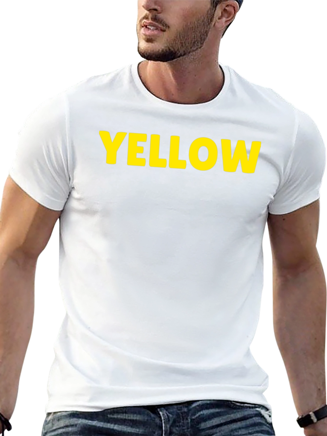 Yellow Print Black T-Shirt - Casual Cotton Tee