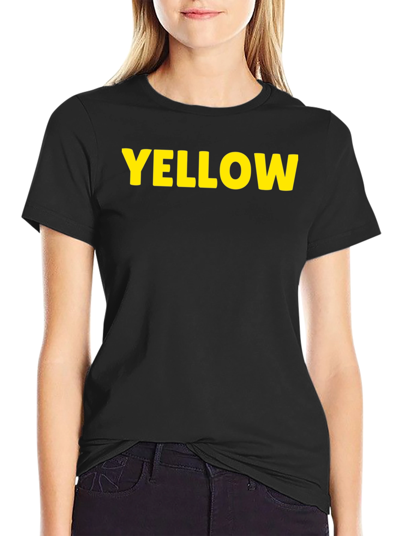 Yellow Print Black T-Shirt - Casual Cotton Tee
