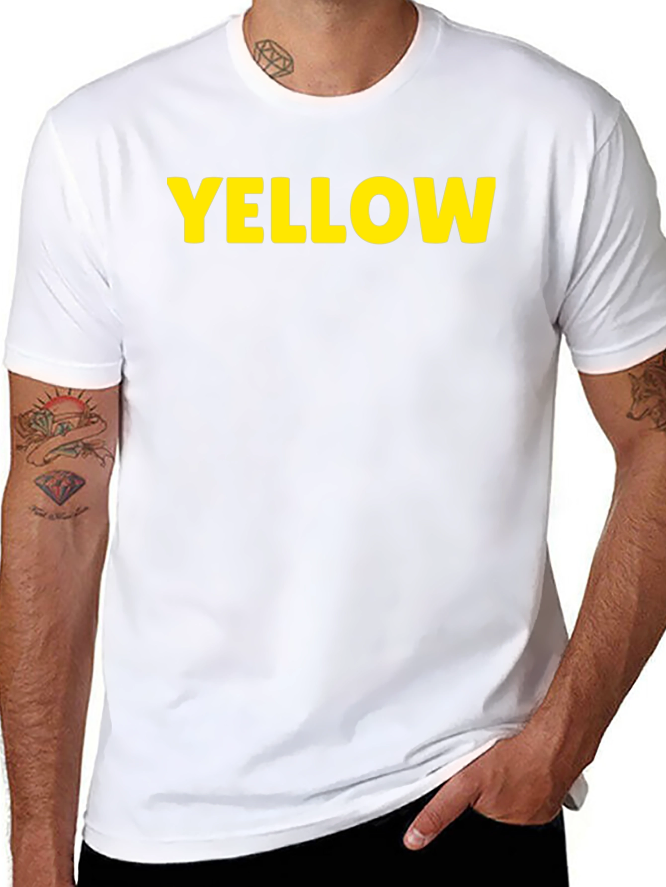 Yellow Print Black T-Shirt - Casual Cotton Tee