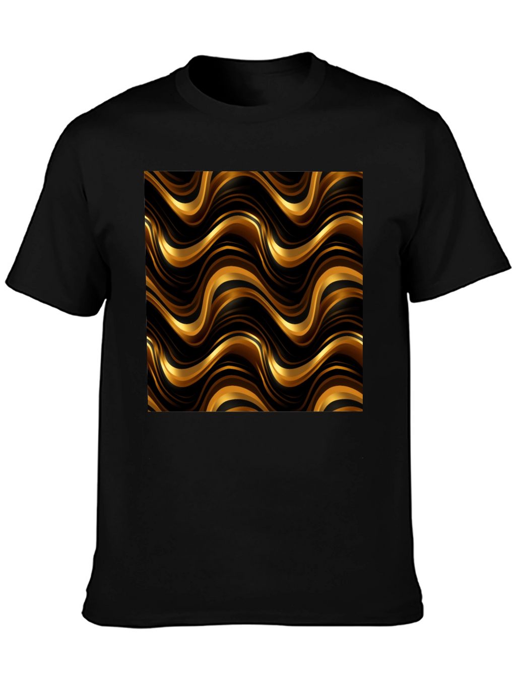 Gold Wave Pattern Black T-Shirt