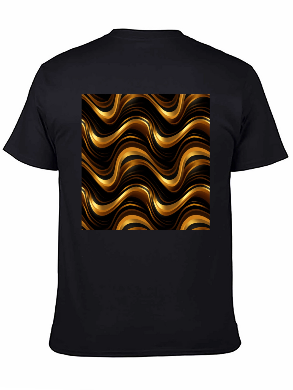 Gold Wave Pattern Black T-Shirt