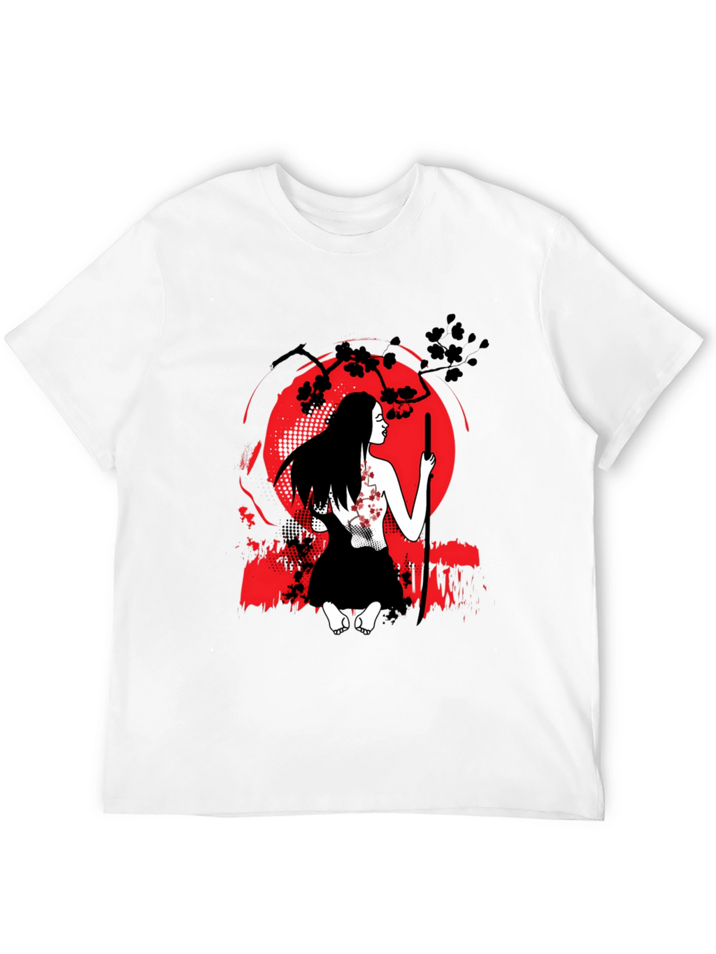 Samurai Woman T-Shirt - Red Moon Graphic Tee