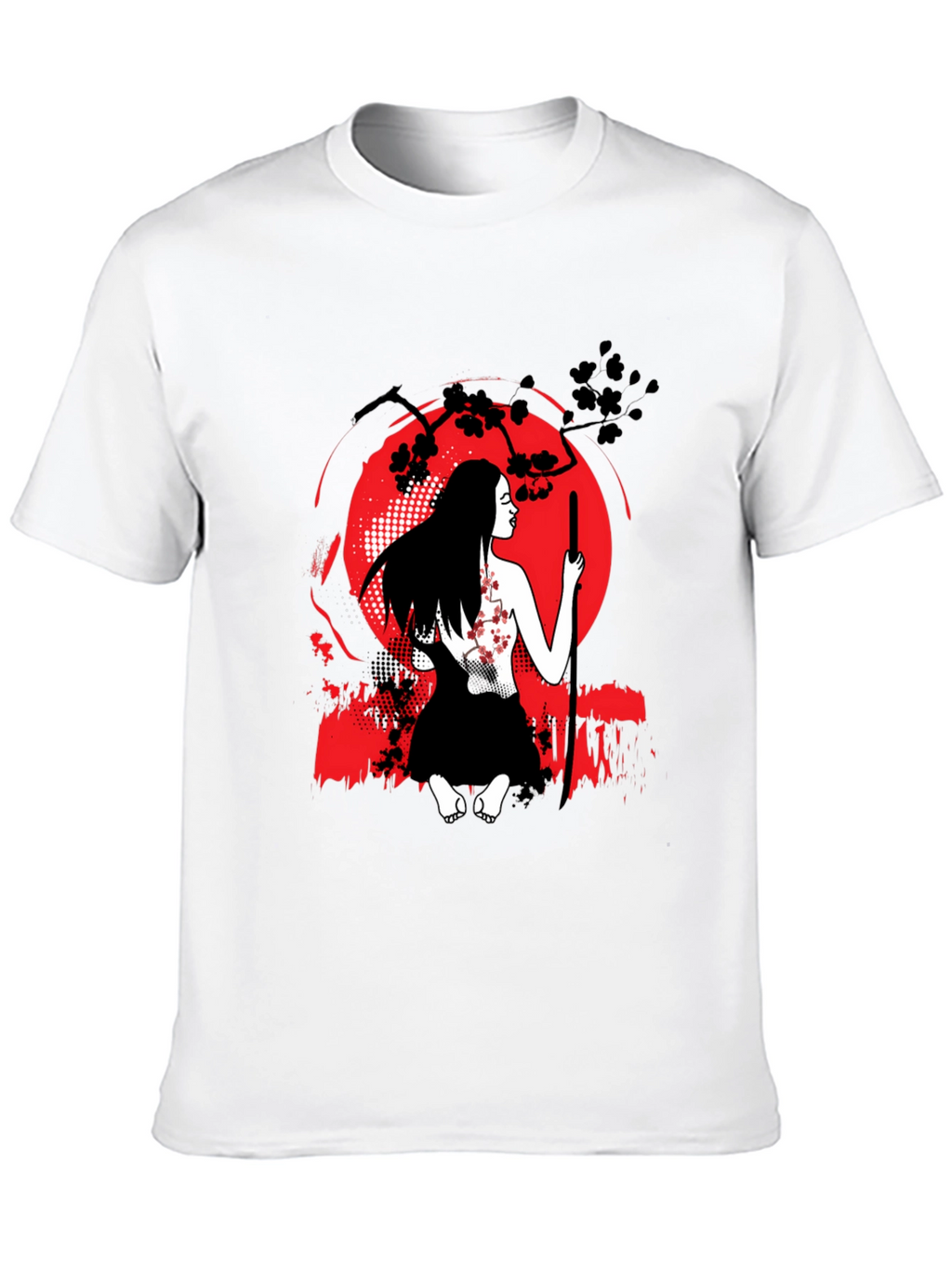 Samurai Woman T-Shirt - Red Moon Graphic Tee