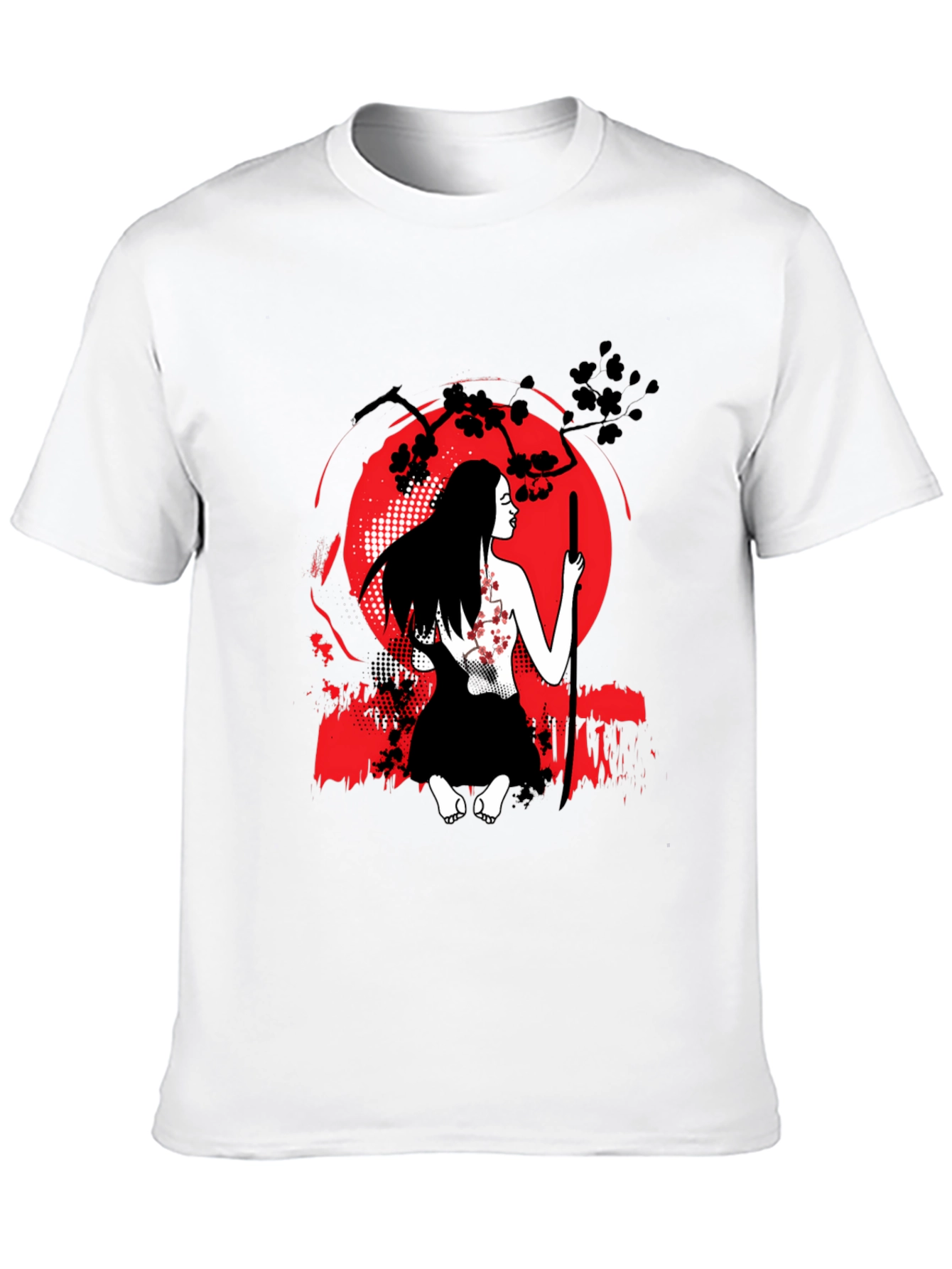 Samurai Woman T-Shirt - Red Moon Graphic Tee