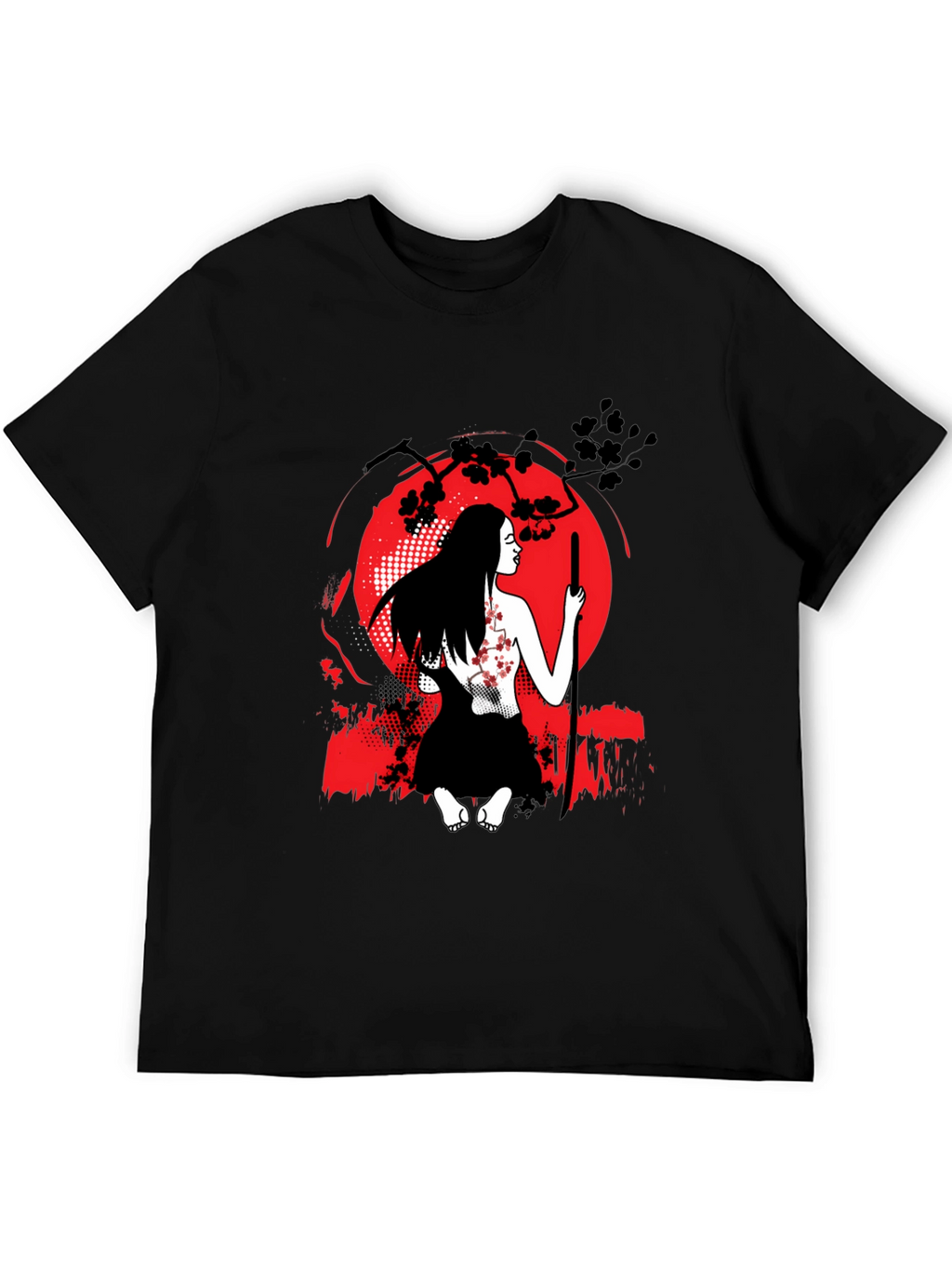 Samurai Woman T-Shirt - Red Moon Graphic Tee