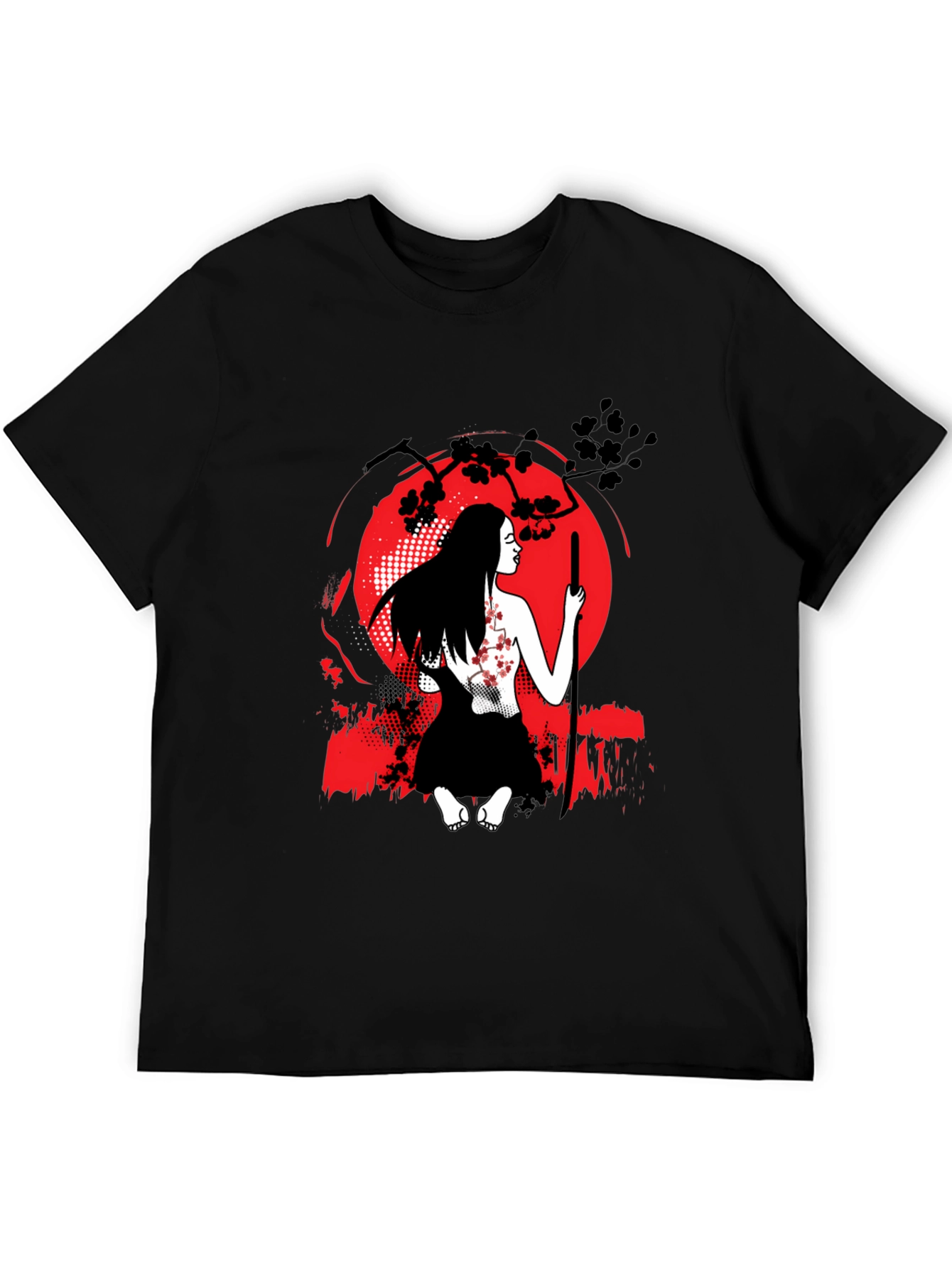 Samurai Woman T-Shirt - Red Moon Graphic Tee