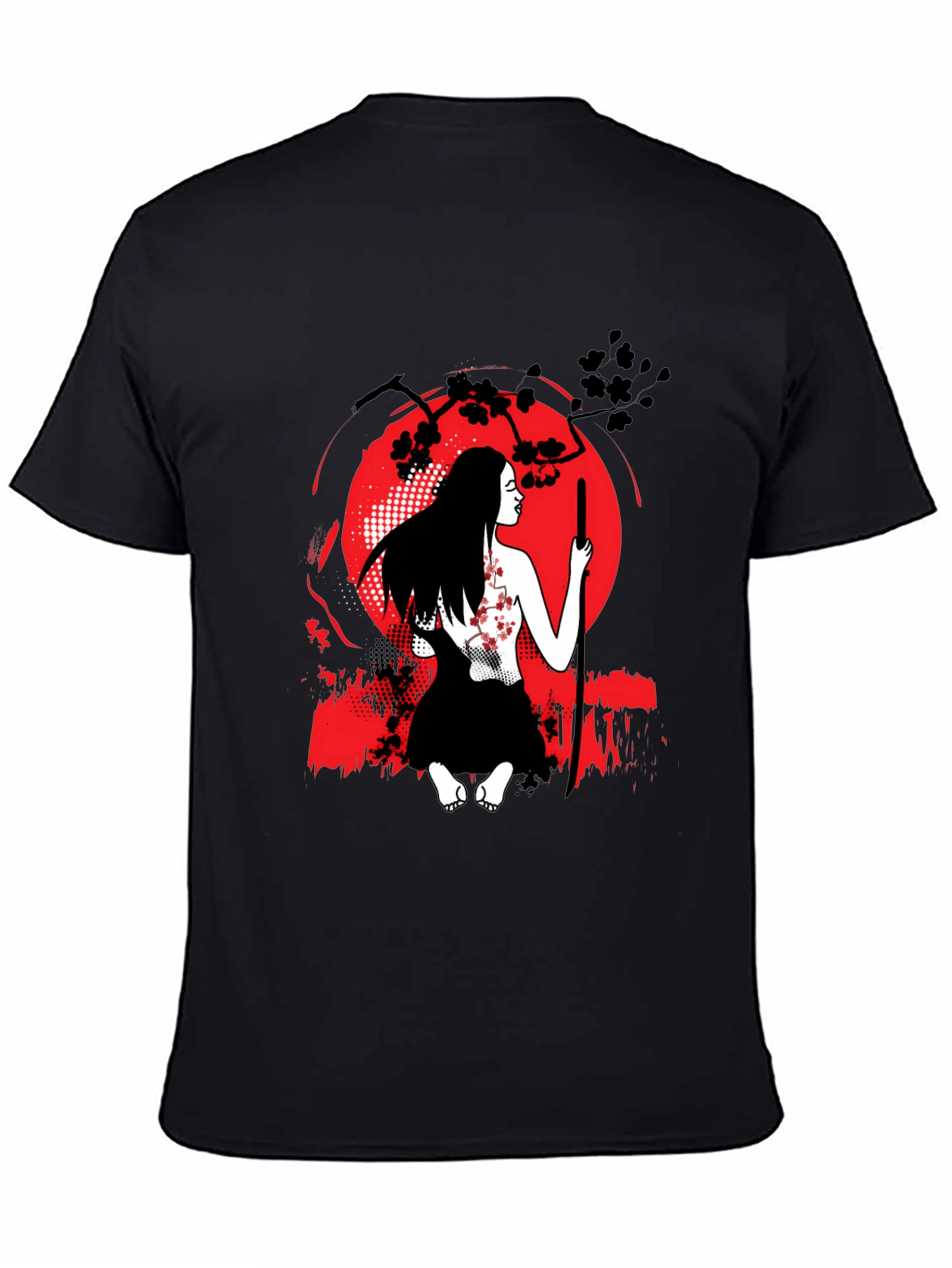 Samurai Woman T-Shirt - Red Moon Graphic Tee