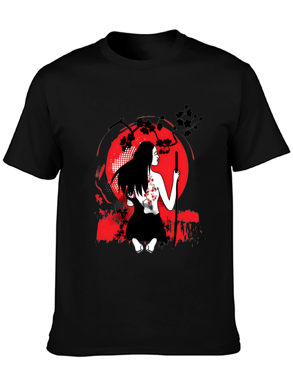 Samurai Woman T-Shirt - Red Moon Graphic Tee