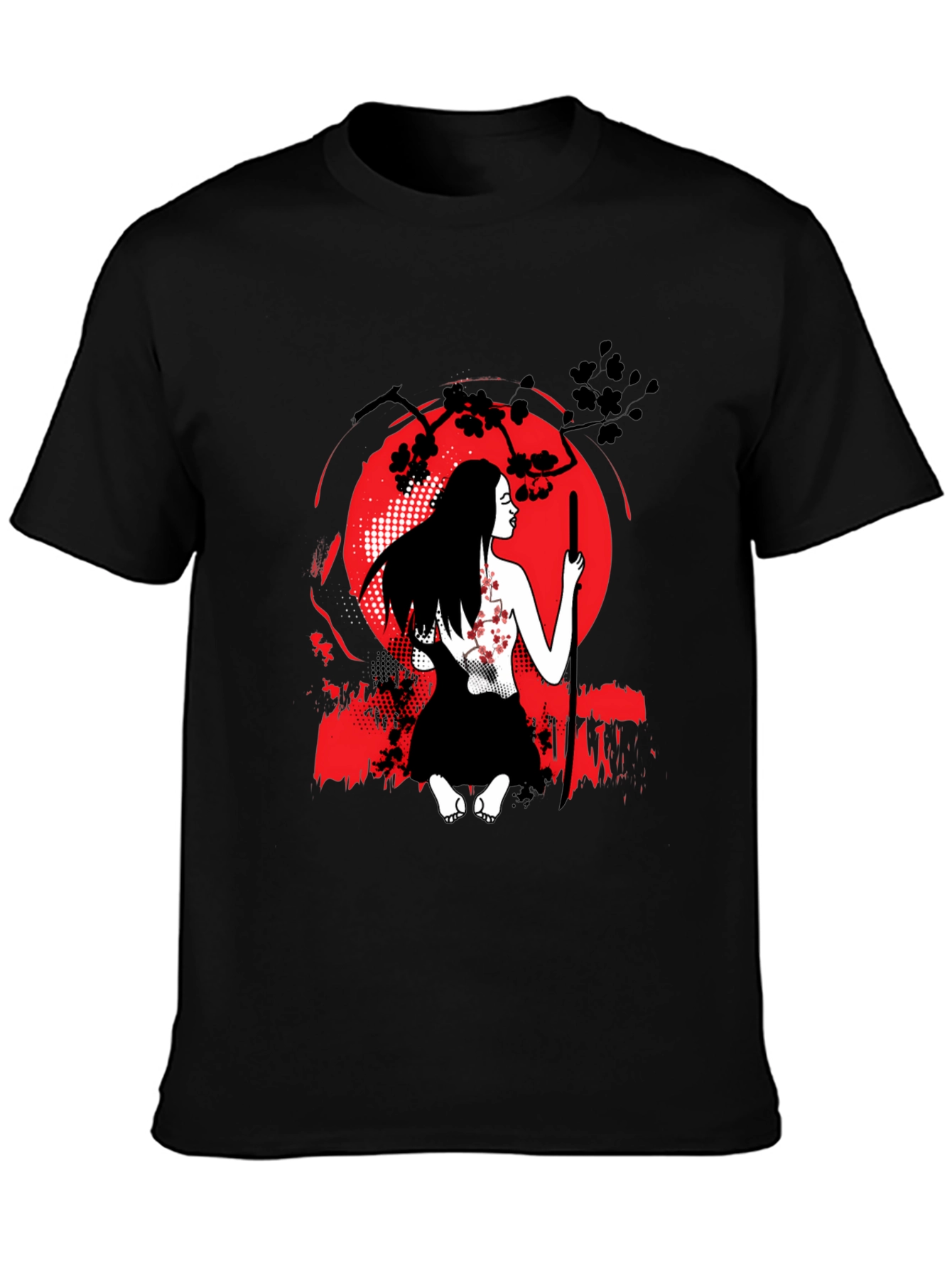 Samurai Woman T-Shirt - Red Moon Graphic Tee