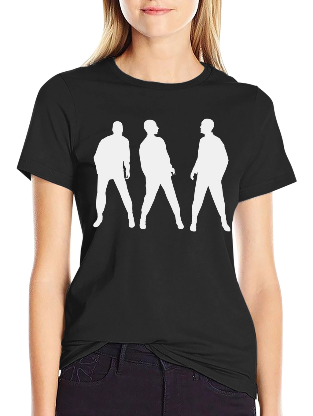 Mens Black T-Shirt with White Silhouettes