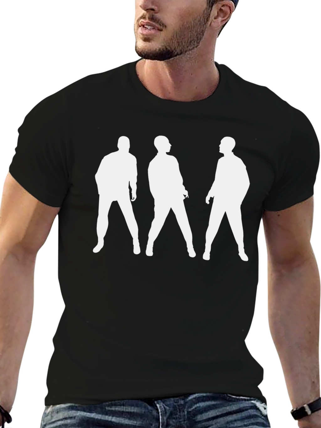 Mens Black T-Shirt with White Silhouettes
