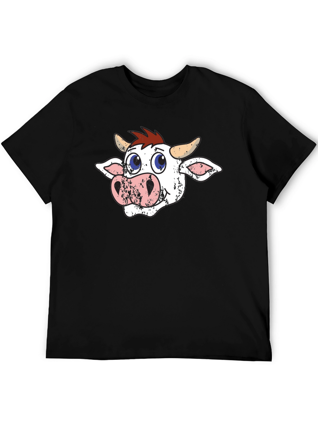 Cartoon Cow Graphic Tee - Black T-Shirt