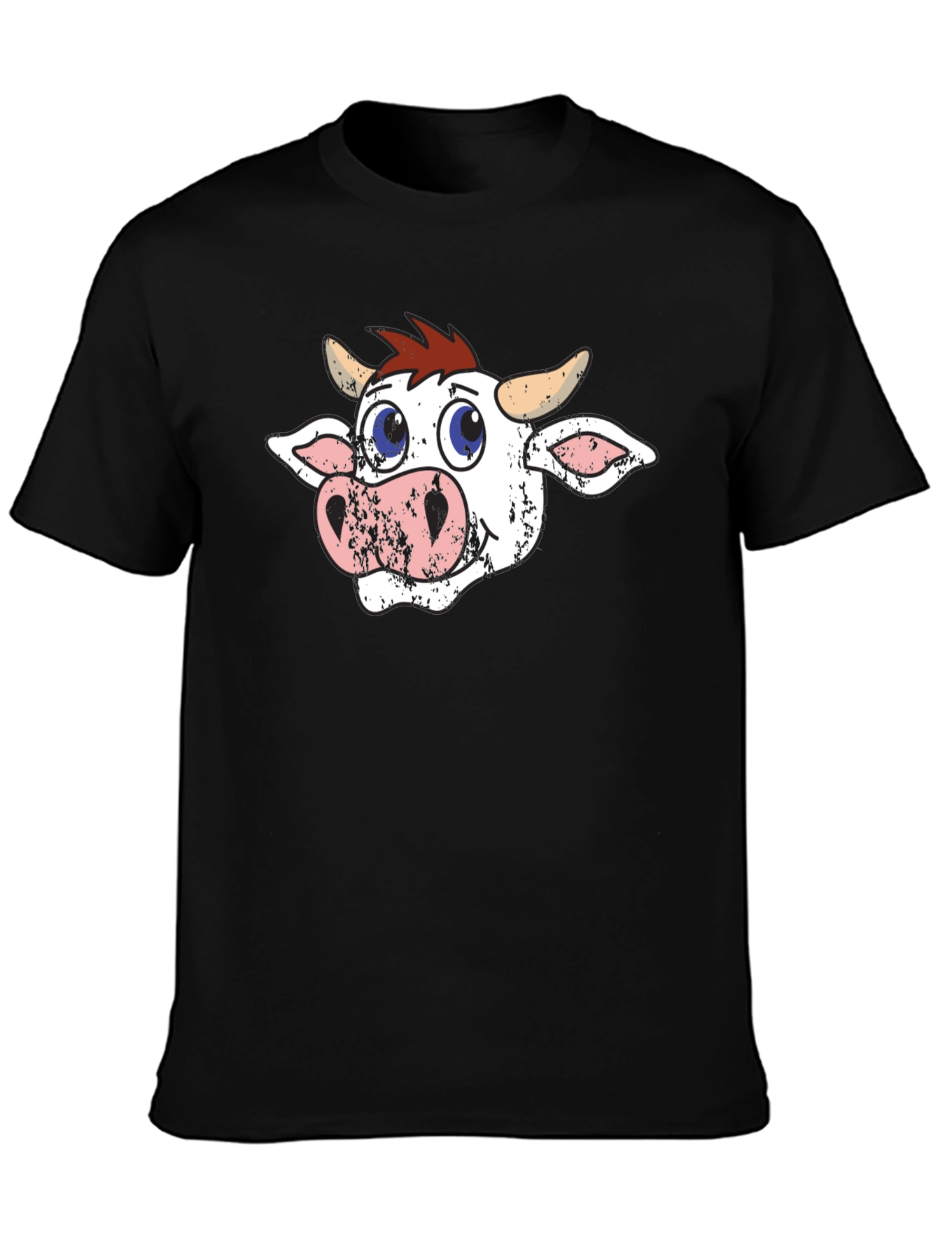 Cartoon Cow Graphic Tee - Black T-Shirt