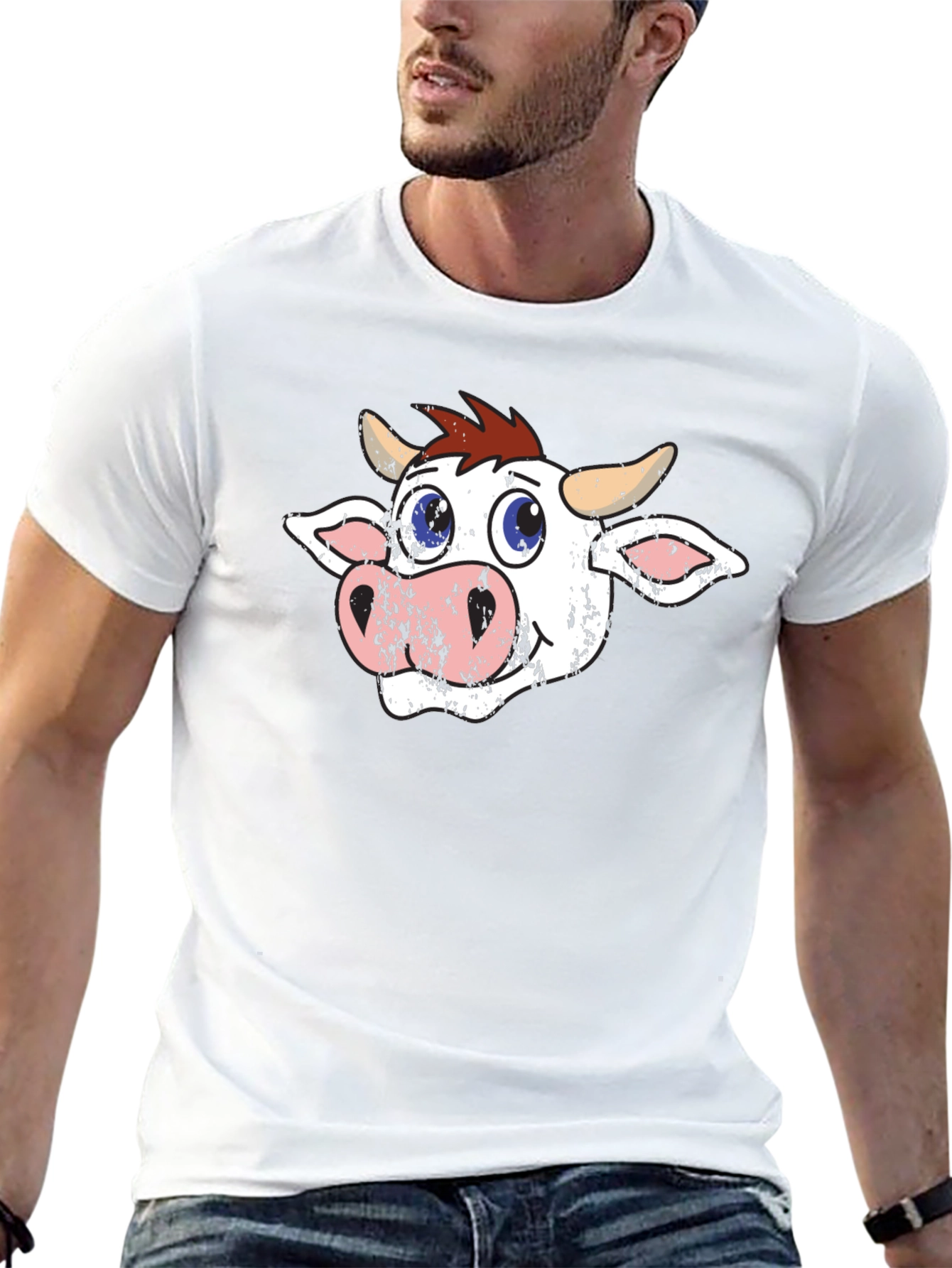 Cartoon Cow Graphic Tee - Black T-Shirt