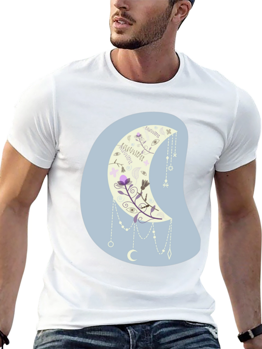 Floral Moon Graphic Tee - Black