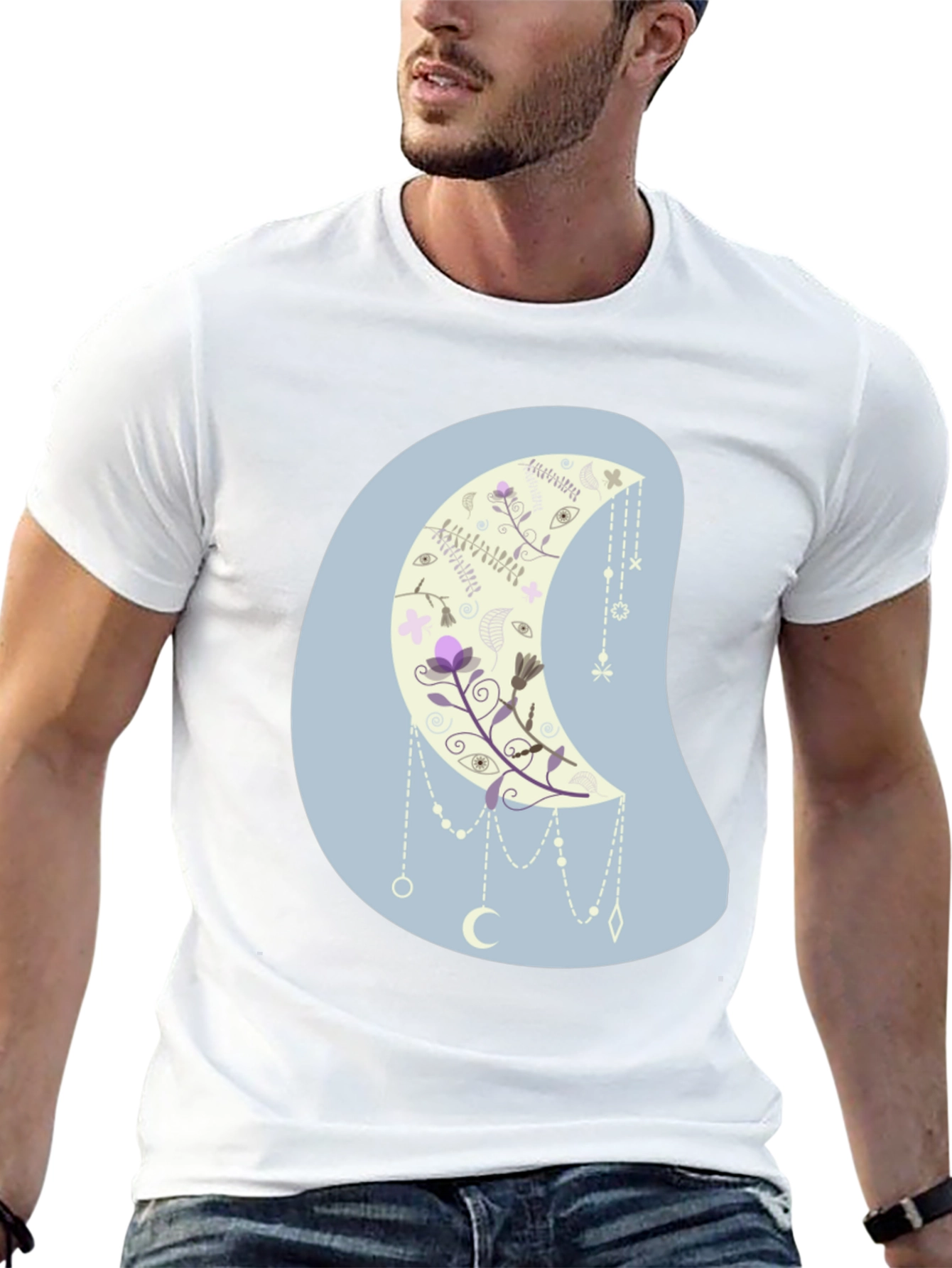 Floral Moon Graphic Tee - Black