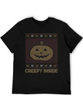 Creepy Inside Halloween Pumpkin Knit Style T-Shirt
