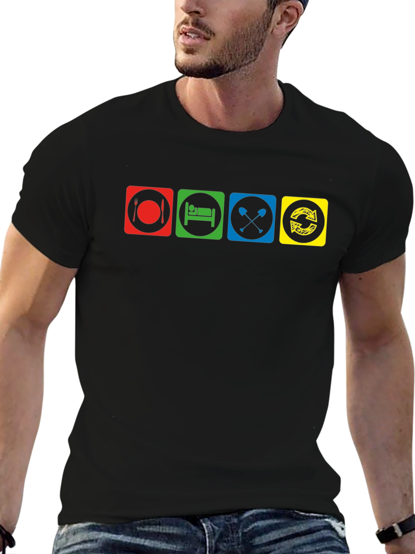 Eat Sleep Kayak Repeat Black T-Shirt