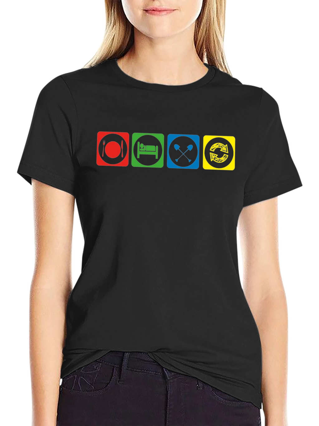 Eat Sleep Kayak Repeat Black T-Shirt