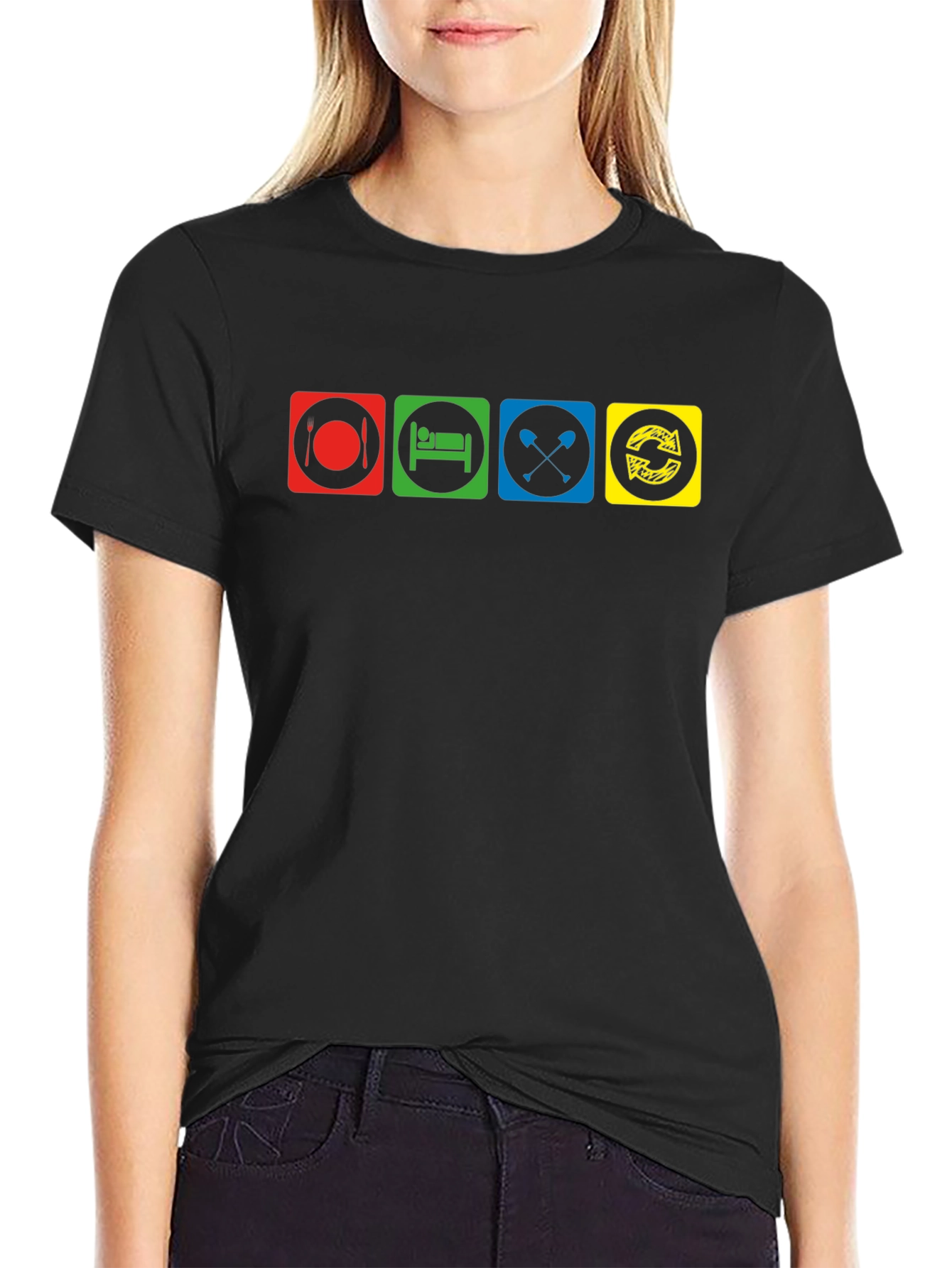 Eat Sleep Kayak Repeat Black T-Shirt