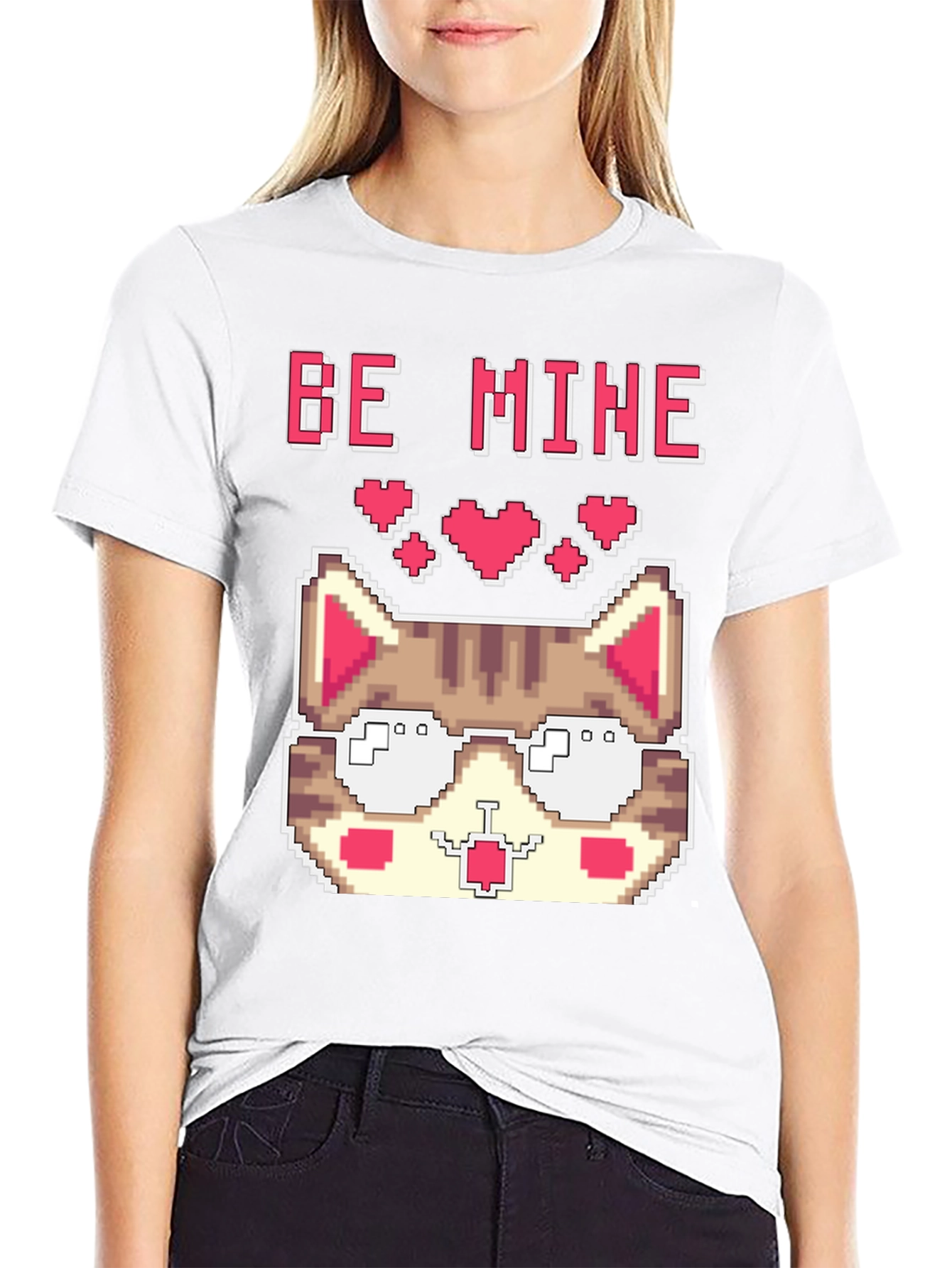Pixel Cat Valentines Day T-Shirt - Be Mine!